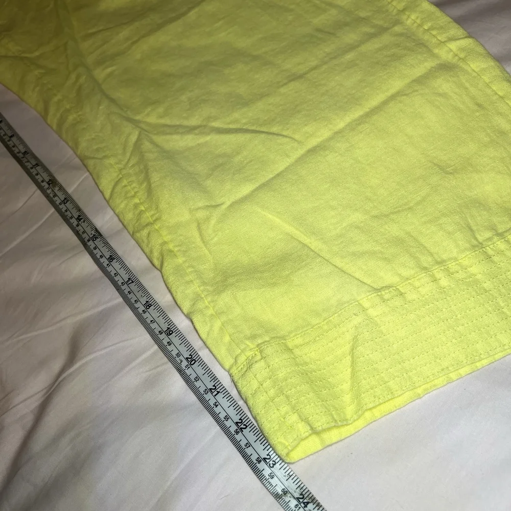 PURE J JILL Women’s Yellow Elastic Waist Cropped Wide Leg Pants Sz L 100% Linen